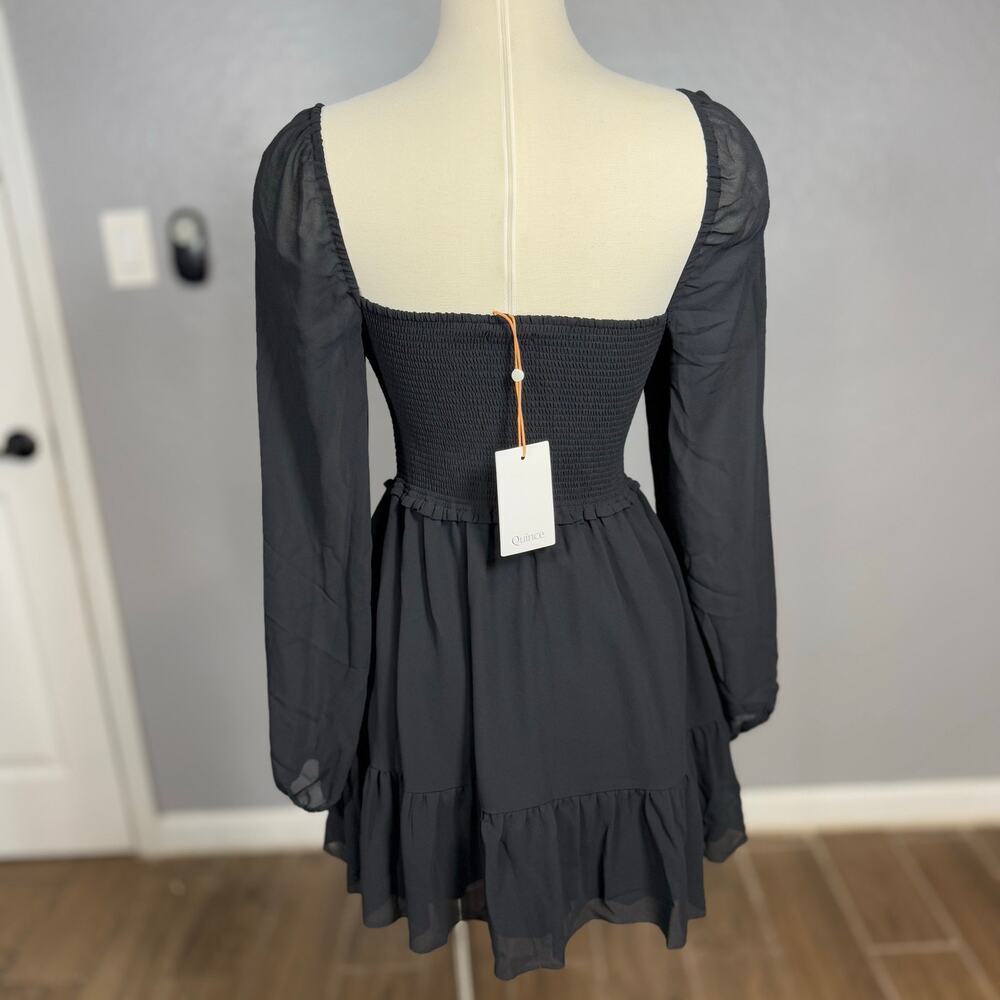 Quince Chiffon Smoked Mini Dress, Black, S - Picture 3 of 7